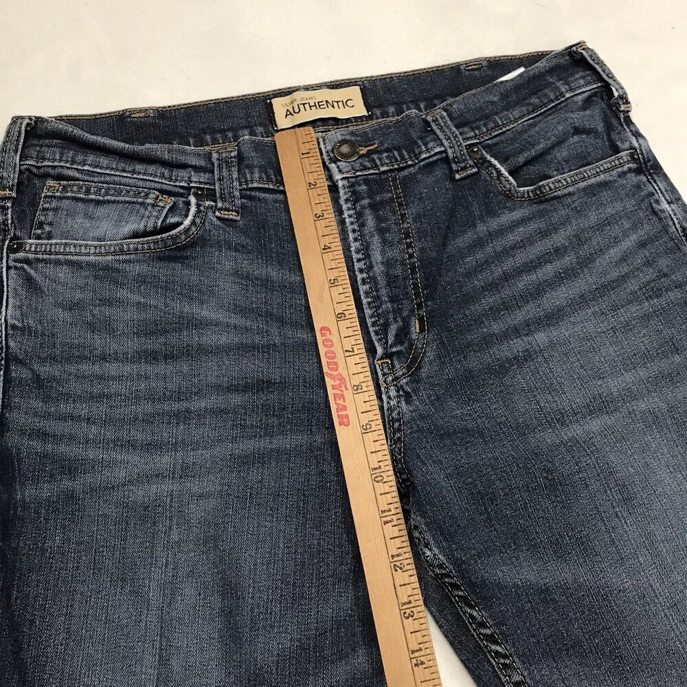 SILVER Athletic Jean Men 36x28 (36/30 tag) Dark Wash Whiskered Stretch Denim - Picture 7 of 15